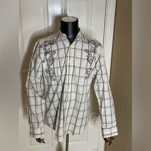 INDIGO JOE LONG SLEEVE SHIRT MEN'S SIZE L IVORY/BISQUE STRIPED BUTTON FRONT‌‌‌‍‍